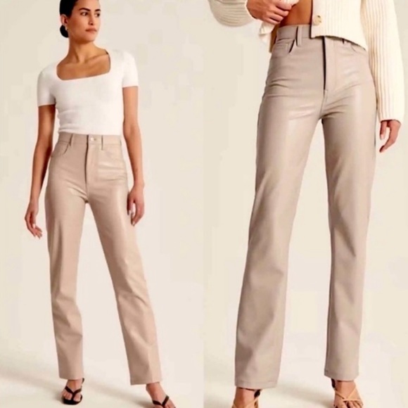 Abercrombie & Fitch Pants - NWT Abercrombie And Fitch 90s Straight Ultra High Rise Vegan Leather Tan Pants